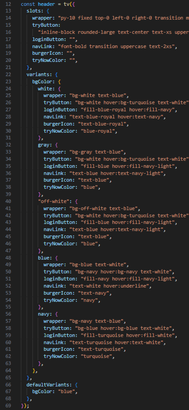 tailwind-variants themeable header component